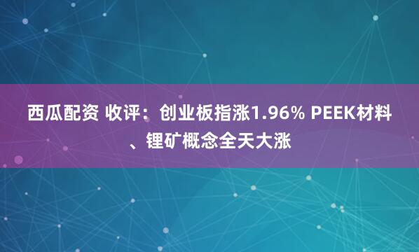 西瓜配资 收评：创业板指涨1.96% PEEK材料、锂矿概念全天大涨
